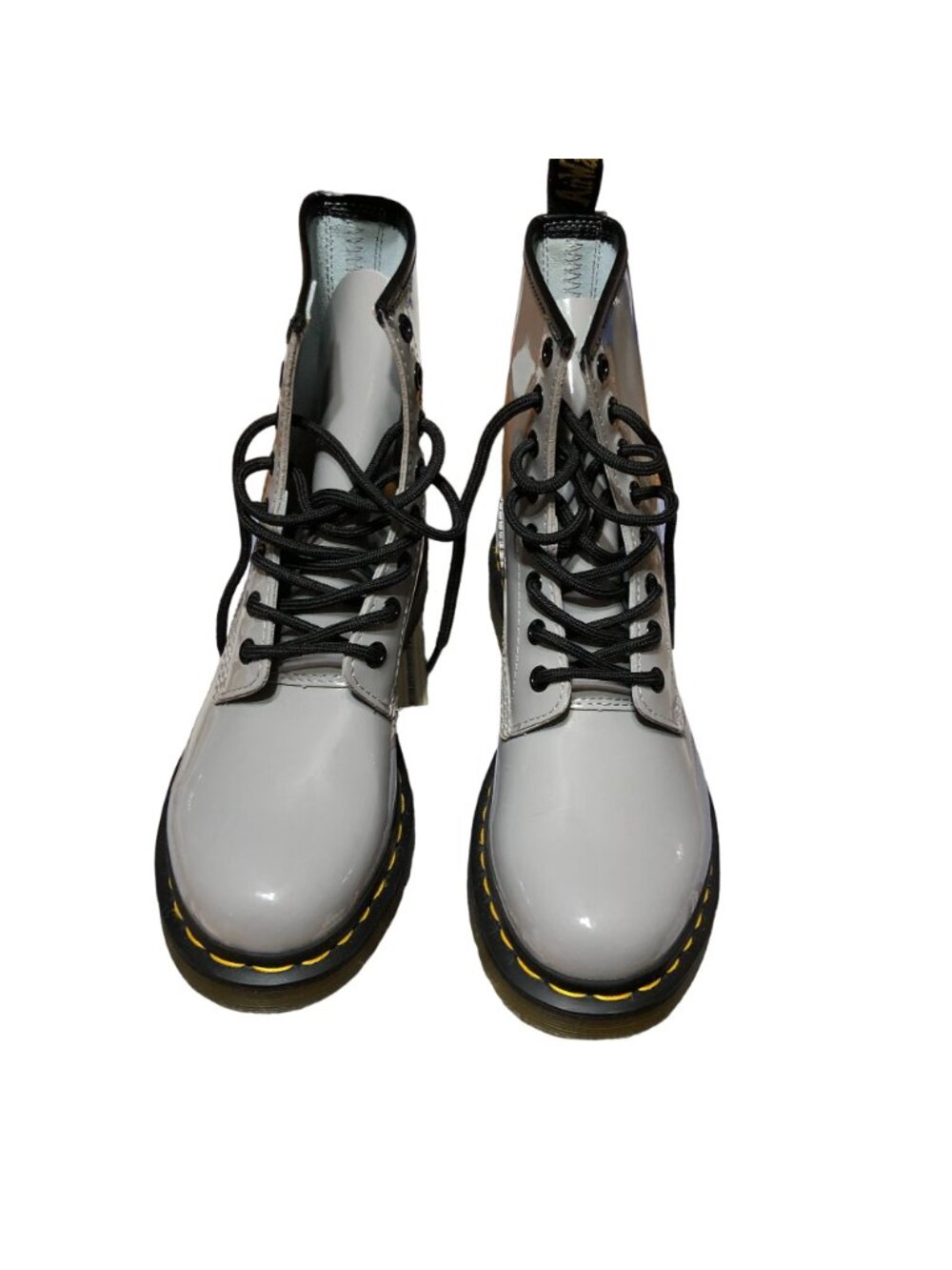 Dr Martens Combat Boots Airwair Zinc Gray Womens 7 AW004 Patent Leather Lace Up - Picture 3 of 12